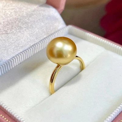 s925银镶嵌珍珠戒指女戒指南洋金珠G戒指素面经典简约活口珍珠戒