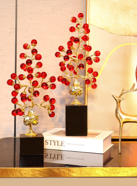 现代轻奢水晶葡萄摆件高级感客厅玄关J酒柜发财树工艺品家居装饰