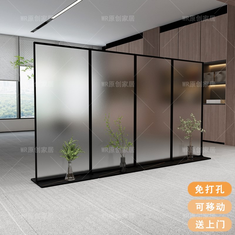 现代简约办公室屏风公司玄关直播间餐厅半墙挡板铁艺移动玻璃隔断
