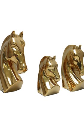 简约创意树脂金色马头摆件样板房酒店家居玄关书房桌面客厅饰品