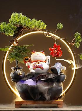 生财桌面招财办公室吧台开业猫招财新款循环乔迁摆件流水礼品流水