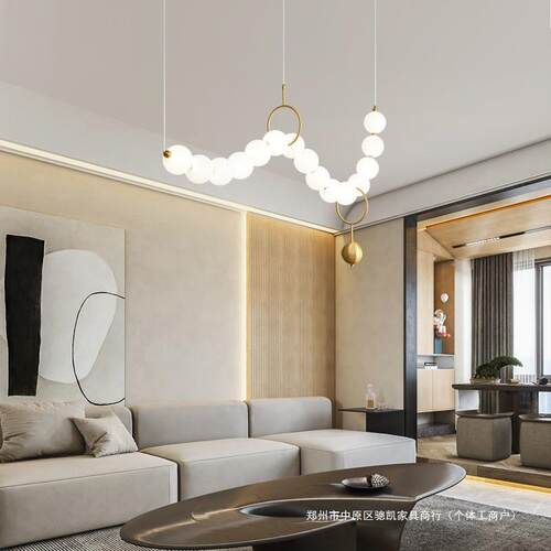 新款北欧线条长条餐厅吊灯现代吧台全铜设计师样板间灯具客厅吊灯