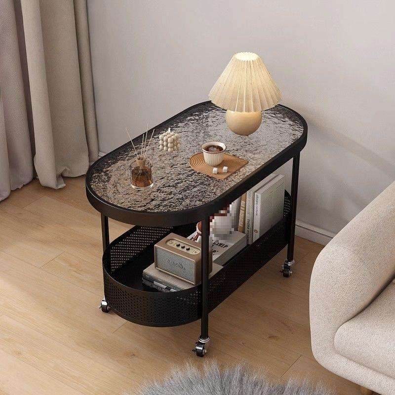 简约沙发小户型椭圆边几客厅奶油风茶几小桌子卧室移动小推车