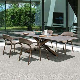 藤编户外桌椅组合庭院露天防水防晒花园别墅室外休闲藤椅岩板餐桌