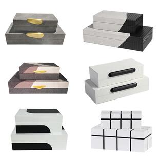 现代简约家居摆件软装工艺品皮质轻奢首饰盒茶几玄关收纳盒子摆设