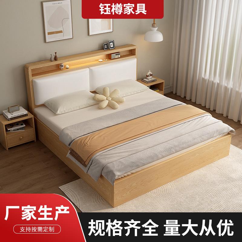 my实木床现代简约新款储物床榻榻米架1米5双人床1米8出租房用单人