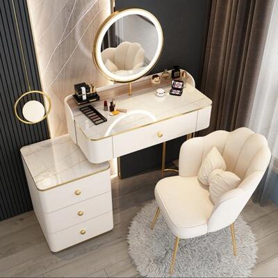 梳妆台卧室简约现代收纳柜双层实木化妆台北欧风小户型轻奢化妆桌