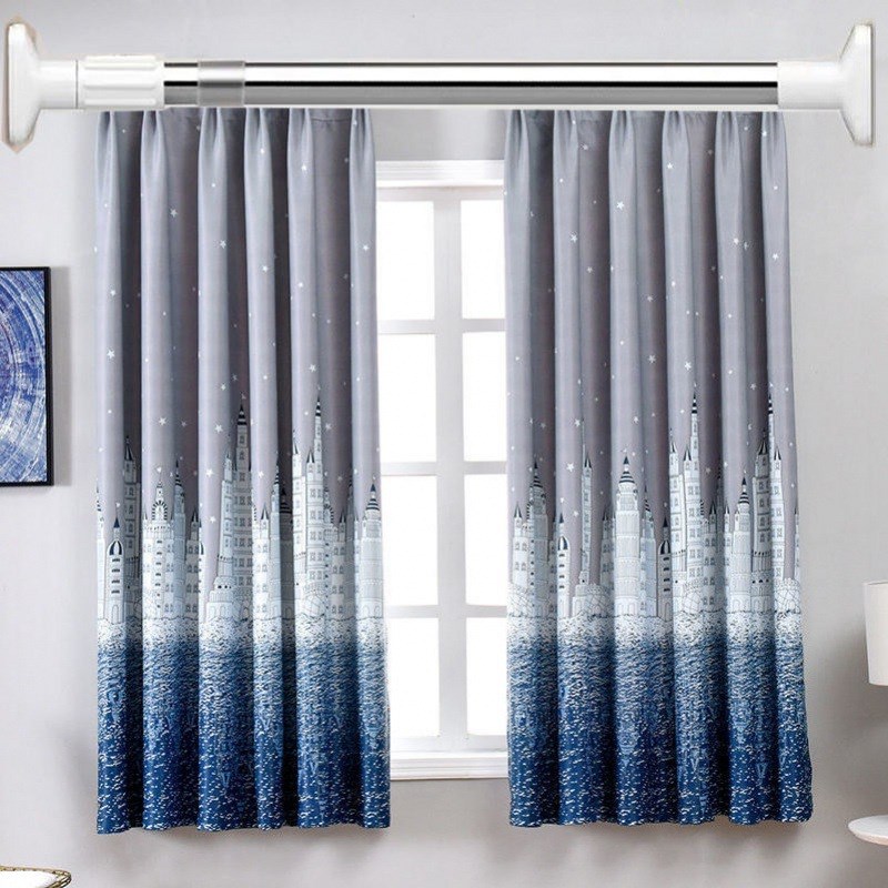 窗帘全套带杆】卧室遮光家用门帘免打孔安装N自粘遮阳双开客厅隔