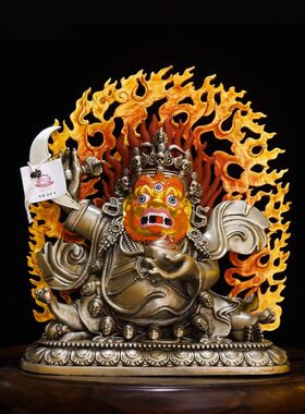 藏式纯铜八寸二臂玛哈嘎拉护法佛像白铜家用摆件精品仿古鎏金铜像