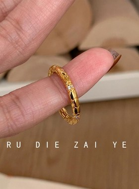 如蝶在野 粉色娇嫩!桃之夭夭粉C金珐琅戒指古法国风气质开口戒