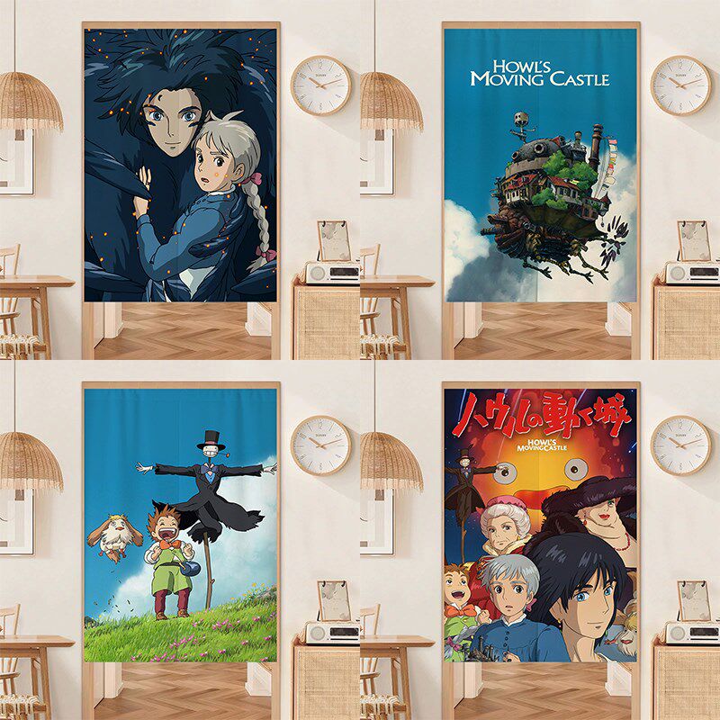 宫崎骏哈尔的移动城堡门帘免打孔动漫隔断帘家用S卧室卫生间遮挡