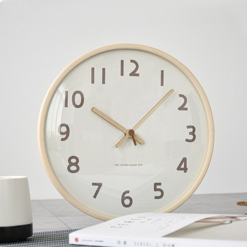 MJK简约现代钟表实木挂钟客厅家用时尚创L意静音时钟挂墙北欧轻奢