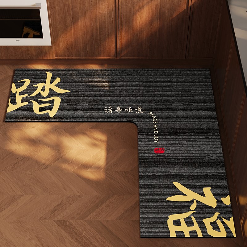 高级感厨房地垫硅藻泥L型整x块吸水吸油垫防滑可擦免洗耐脏地毯