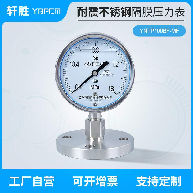 YNTP100BF单法兰不锈钢隔膜压力表DDN25 DN50耐震不锈钢隔膜压力