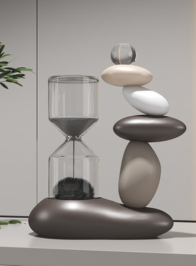 时来运转石头摆件磁力沙漏客厅酒A柜玄关装饰品办公室工位家居好