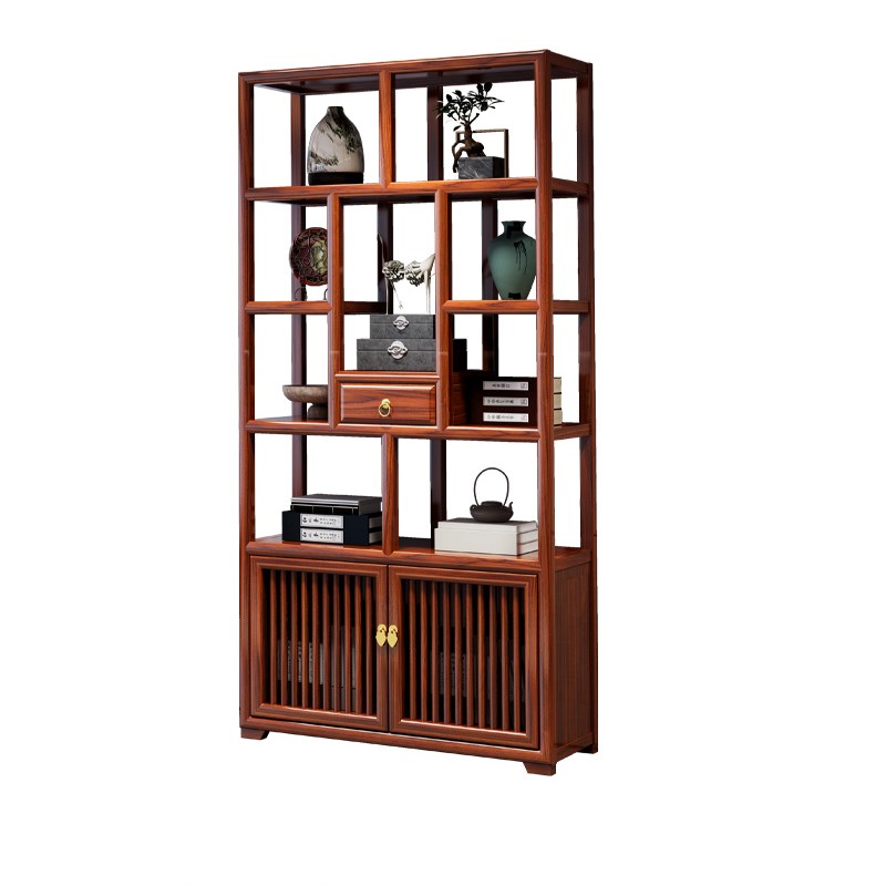博古架实木新中式l多宝阁榆木茶叶展示柜客厅古董隔断置物架陈列