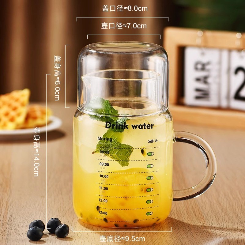 800ml大容量带盖杯子家用喝水杯C女耐高温玻璃带把刻度杯男泡茶杯