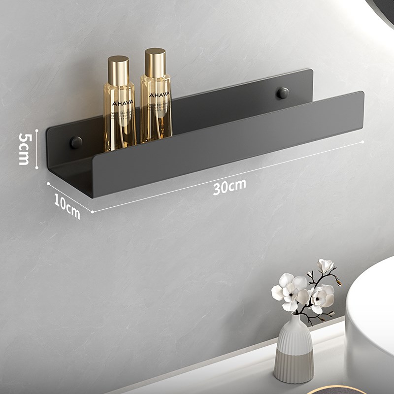 卫生间30d4不锈钢置物架毛巾一体镜前厕所浴室墙上免打孔收纳架子