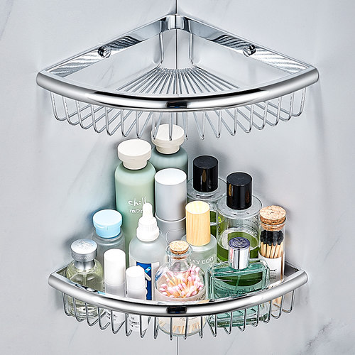 全铜卫生间c三角架免打孔浴室置物架壁挂三角篮淋浴房厕所转角收