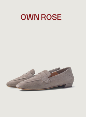 OWN ROSE新款反绒皮乐福鞋女士秋冬季轻软不累脚一脚蹬平底皮鞋
