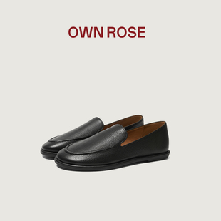 轻软不累脚一脚蹬平底皮鞋 OWN 女士秋冬季 山羊皮乐福鞋 ROSE新款