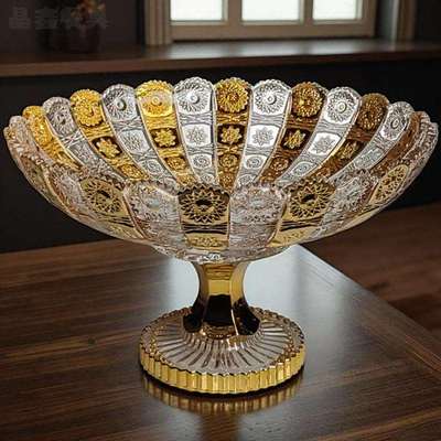 晶鑫餐具水晶玻璃客厅家用轻奢高档高端高颜值网红镀金高脚水果盘