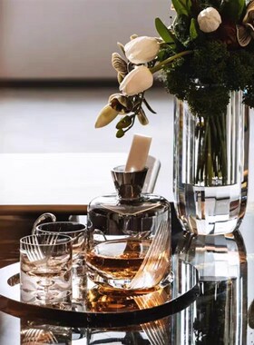 轻奢水晶玻璃酒具酒杯醒酒器托盘组合摆件样板间售楼处酒柜饰品