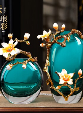 轻奢客厅摆件玻璃琉璃花瓶新中式高级装饰电视柜珐琅高档酒柜玄关