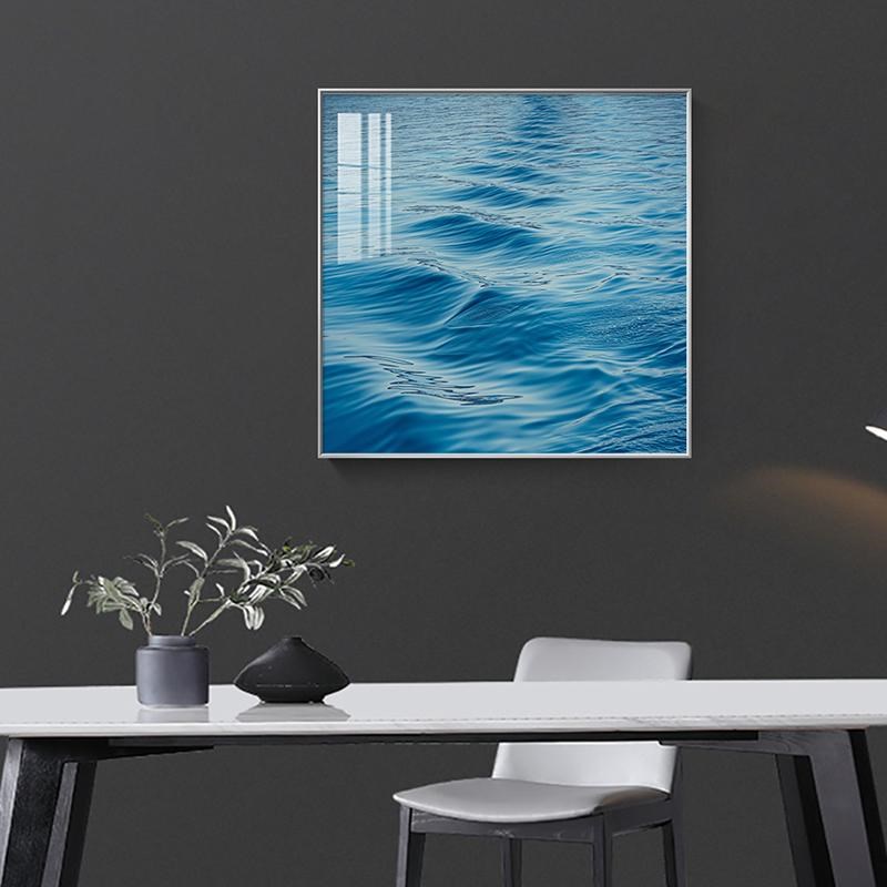 正方形水波纹大海面蓝色海水装饰画客餐厅办公室墙画卧室床头挂画图片