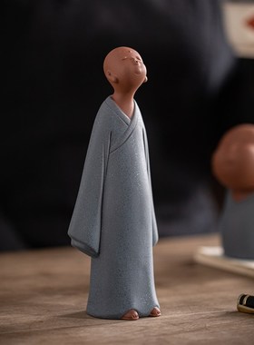 中式陶瓷人物胖瘦小和尚摆件家居玄关禅意空间茶室桌面布置装饰品