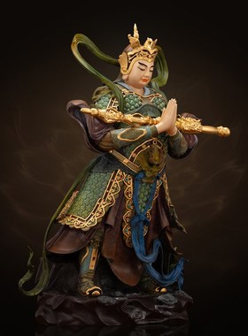 纯铜伽蓝韦陀菩萨左右护法神像关公韦陀佛像居家客厅供奉摆件