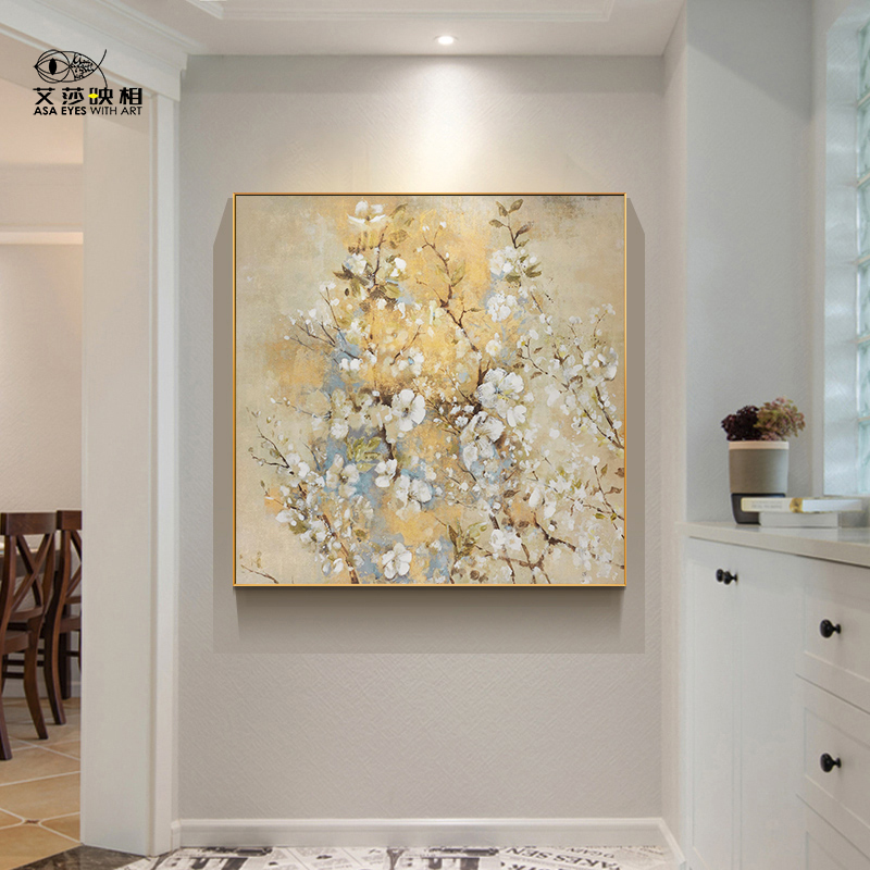 手绘油画简约美式轻奢立体花卉装饰画玄关画餐厅走廊挂画定制油画图片