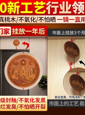 桃木山海镇化解室外室内入户门八卦凸镜山海图大门窗户木雕挂摆件