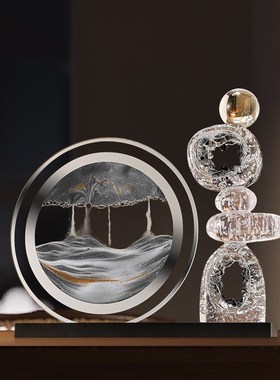 客厅酒柜高级感流沙画摆件时来运转水晶办公室创意沙漏家居装饰品