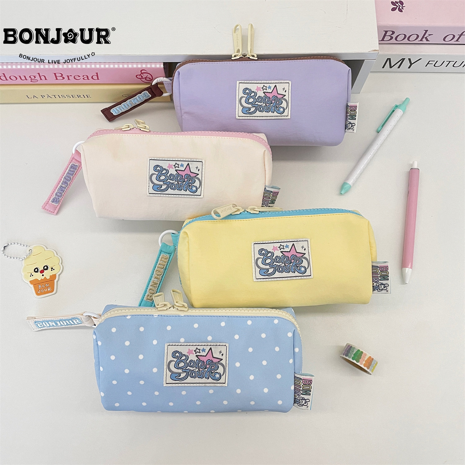 Bonjour原创学生小众不撞款大容量马卡龙文具袋高颜值铅笔袋