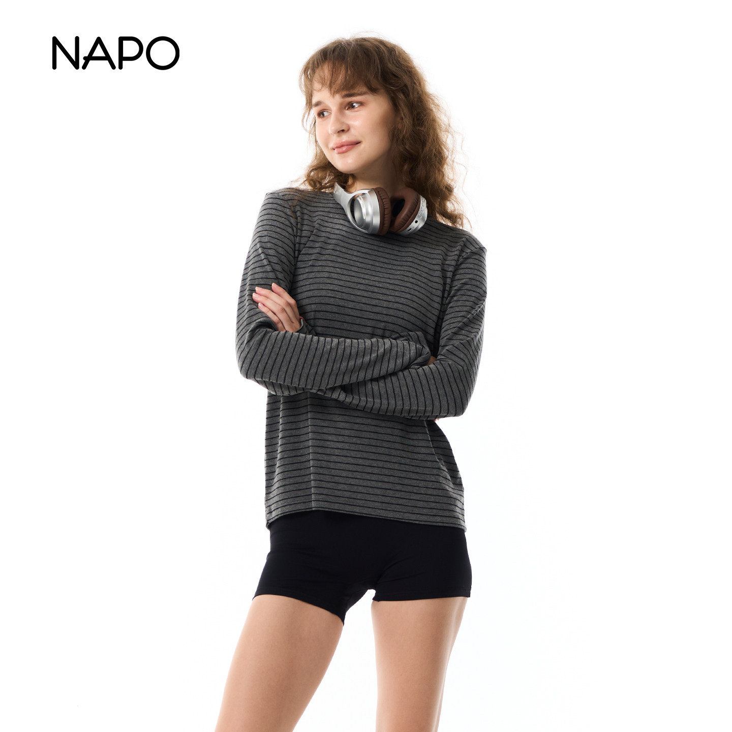 NAPO 秋冬莫代尔女长袖打底衫T恤垂感简约百搭休闲运动罩衫