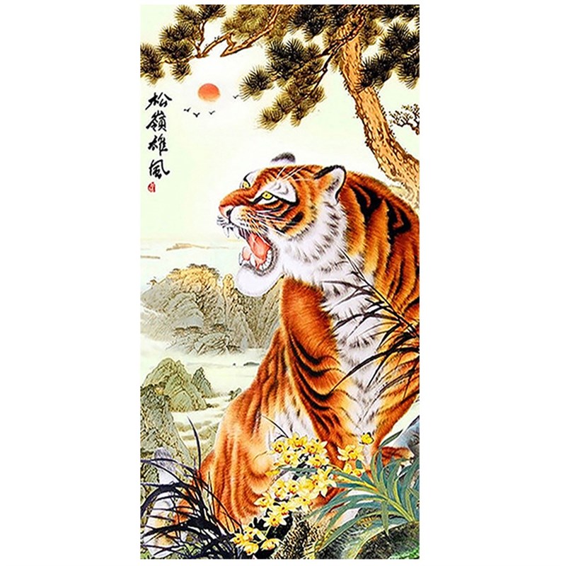 钻石画新款5D圆钻满钻猛虎上山虎松岭雄风贴钻客厅书房一件代发