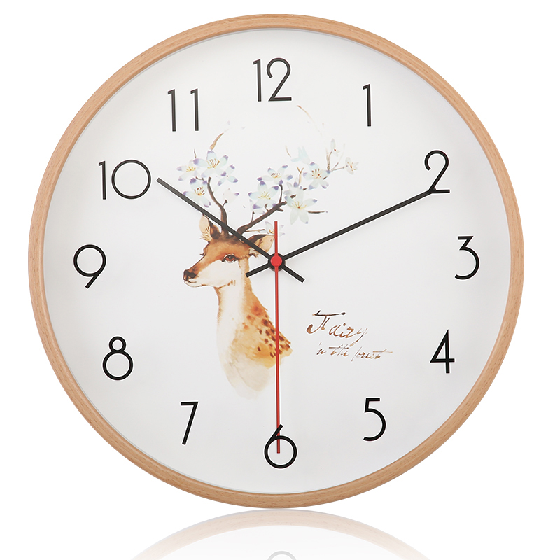 北欧时钟钟表实木挂钟静音客厅简约D现代个性家用创意潮流大气石