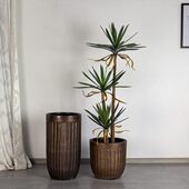 北欧复古仿铜金属色陶瓷花盆庭院阳台落地花盆样板间插花器绿植盆