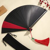 日式 全竹扇子小折扇迷你古风女士折叠扇舞蹈扇黑红中国风小扇子