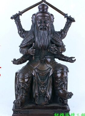 纯铜火神摆件铜火神爷像铜火德神君像三头六臂火星爷家居客厅