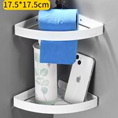 卫生间白色三角篮置物架迷你小号304不锈钢浴室转角架酒店双层蓝