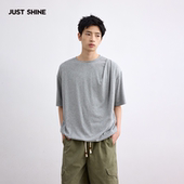 时晒收褶绵羊毛短袖 JUST SHINE t恤抗菌松弛感宽松落肩上衣简约