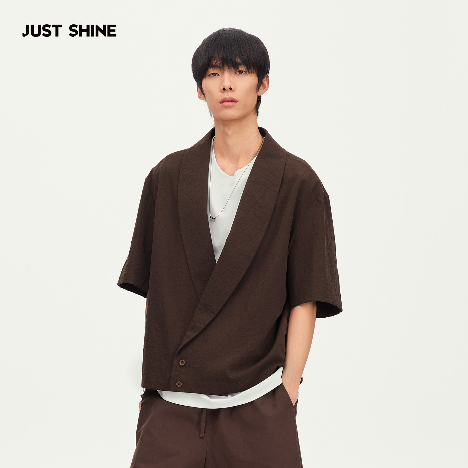 JUST SHINE/时晒青果领设计短袖休闲小西装外套松弛感慵懒新中式