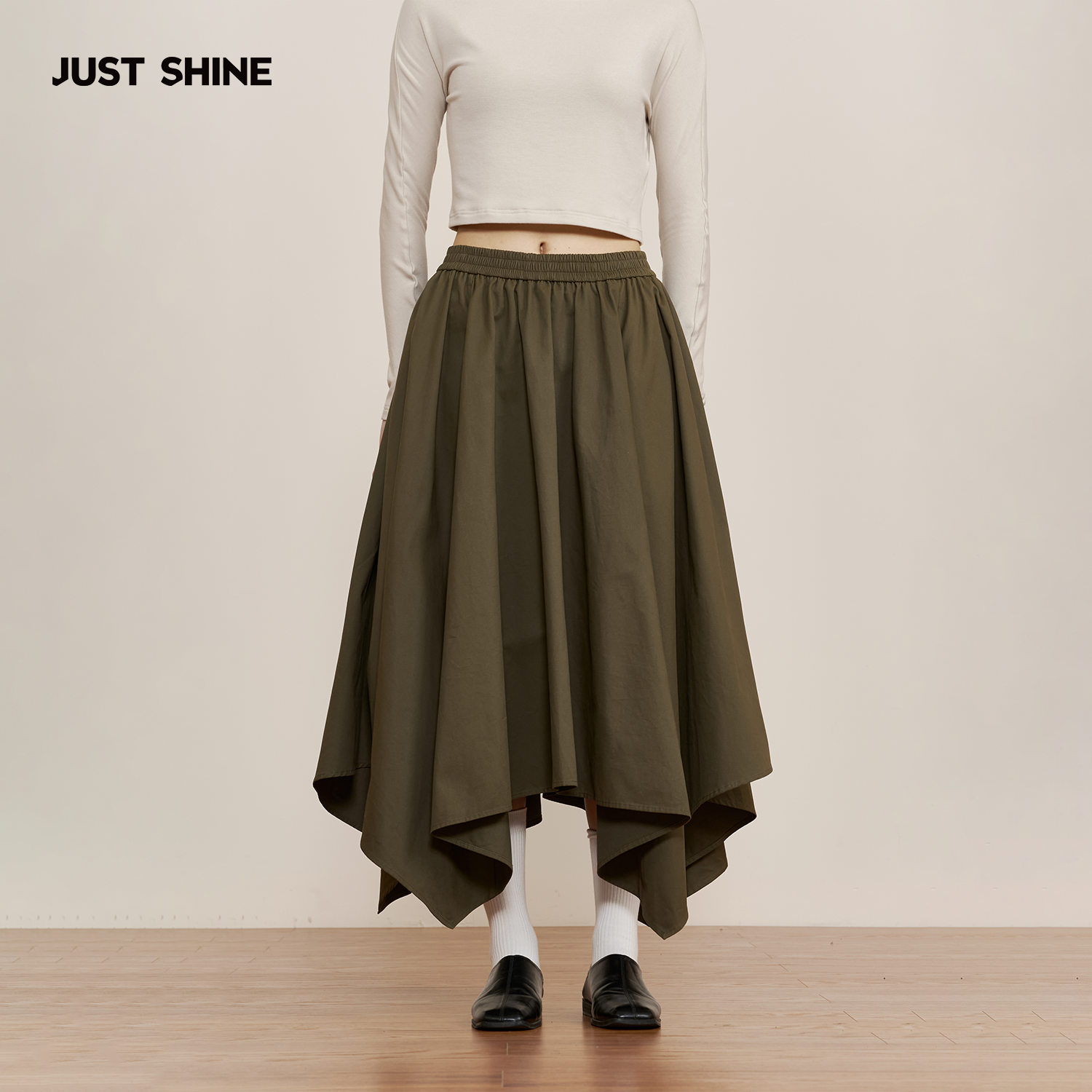 JUST SHINE/时晒不规则半身裙女高腰复古垂感小众设计感A字长裙