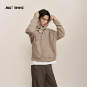 JUST 上衣 斜襟设计男女同款 SHINE 2025秋不对称卫衣牛角扣连帽衫