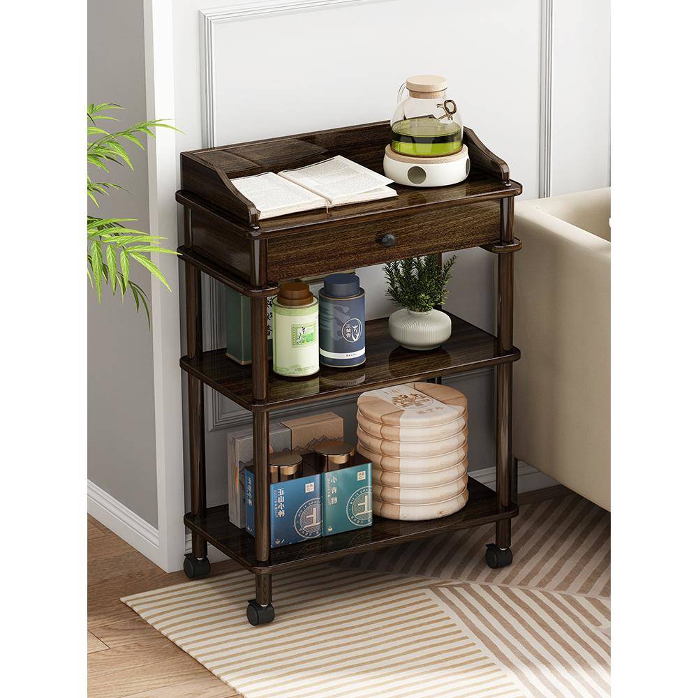 置物架实木可移动小型茶水柜收纳架子落地家用边几储物架客厅分层