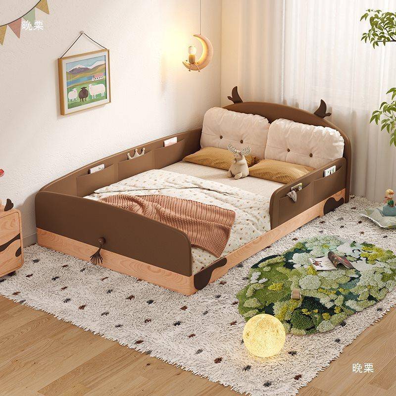 生活奶牛小岛地台床实木儿童床带护栏男孩单人床女孩房