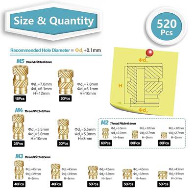 520pcs土八铜螺母铜镶嵌件注塑螺母滚花螺母亚马逊eBay跨境盒装