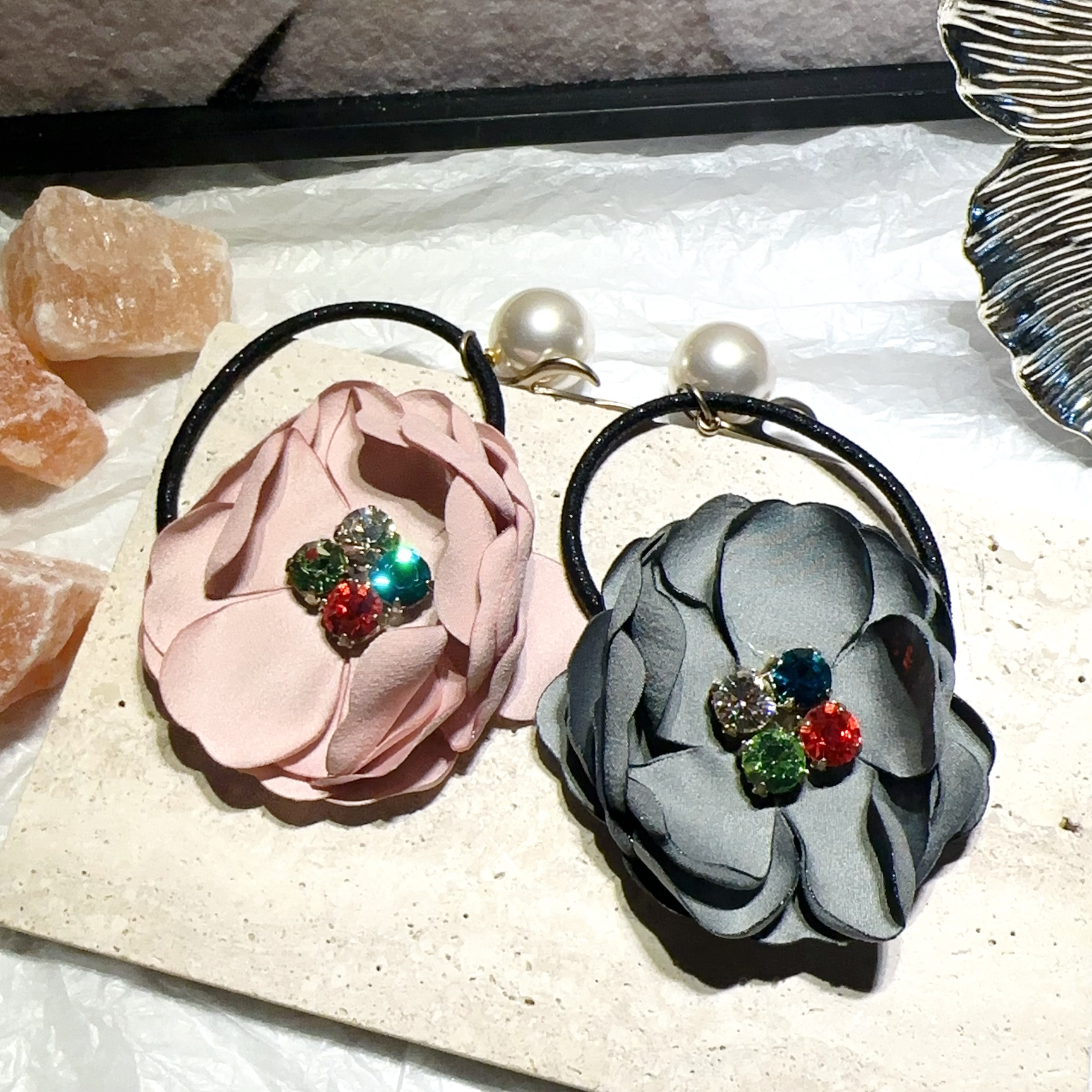 韩国东大门布艺甜美花朵珠水钻饰品基础款弹力发圈发绳